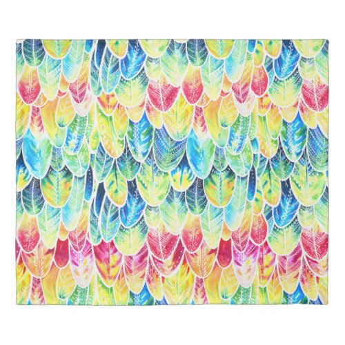 Parrot Feathers Colorful Watercolor Pattern Duvet Cover