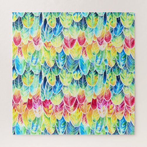 Parrot Feathers Colorful Watercolor Pattern Jigsaw Puzzle
