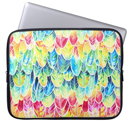 Parrot Feathers Colorful Watercolor Pattern Laptop Sleeve