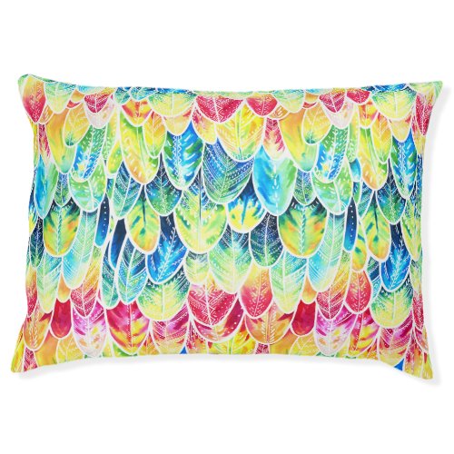 Parrot Feathers Colorful Watercolor Pattern Pet Bed