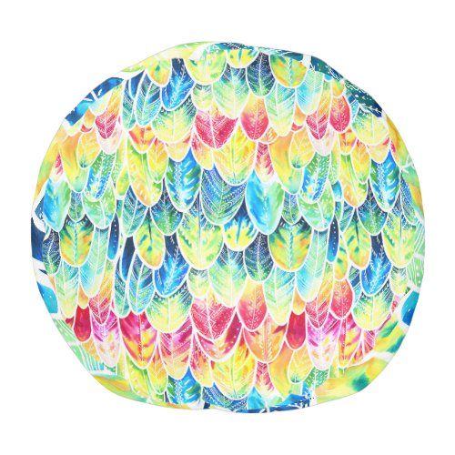 Parrot Feathers Colorful Watercolor Pattern Pouf