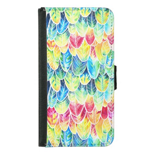 Parrot Feathers Colorful Watercolor Pattern Samsung Galaxy S5 Wallet Case