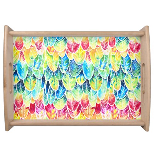 Parrot Feathers Colorful Watercolor Pattern Serving Tray