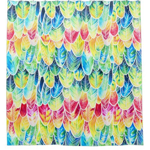 Parrot Feathers Colorful Watercolor Pattern Shower Curtain