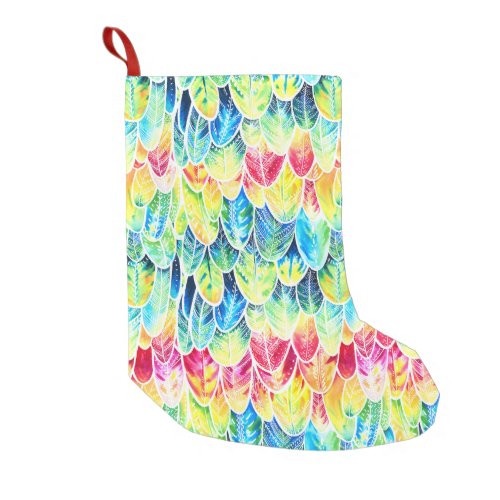 Parrot Feathers Colorful Watercolor Pattern Small Christmas Stocking