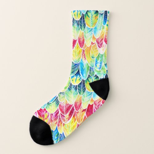 Parrot Feathers Colorful Watercolor Pattern Socks