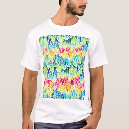 Parrot Feathers Colorful Watercolor Pattern T_Shirt