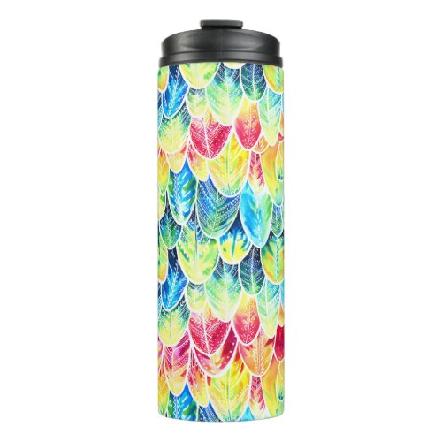 Parrot Feathers Colorful Watercolor Pattern Thermal Tumbler