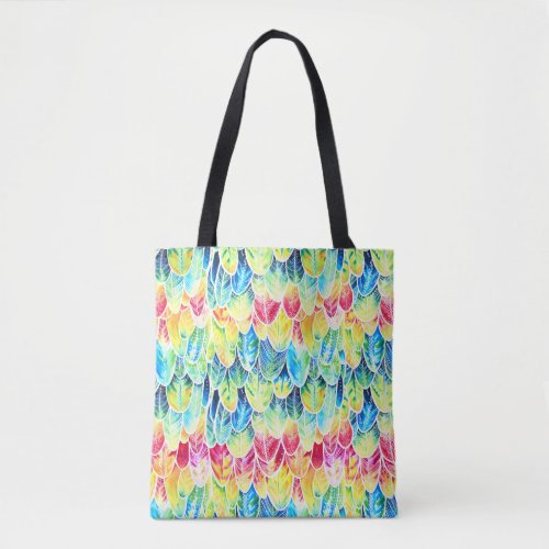 Parrot Feathers Colorful Watercolor Pattern Tote Bag