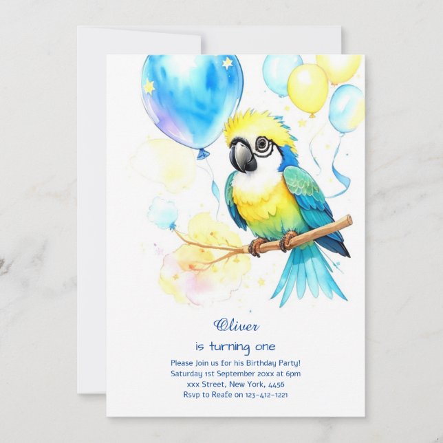 Parrot First Birthday Invitation (Front)
