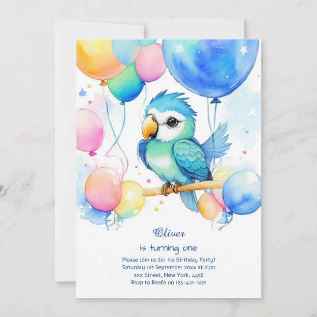 Parrot First Birthday Invitation (Front)