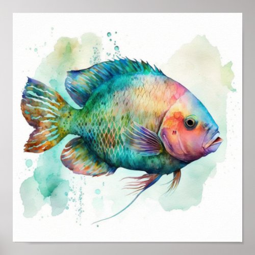 Parrot fish in watercolor  poster