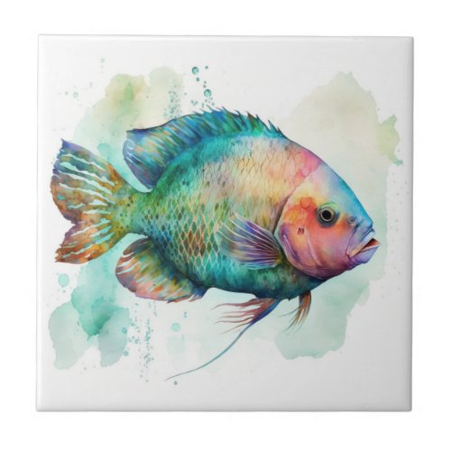 Parrot Fish Watercolor Ceramic Tile