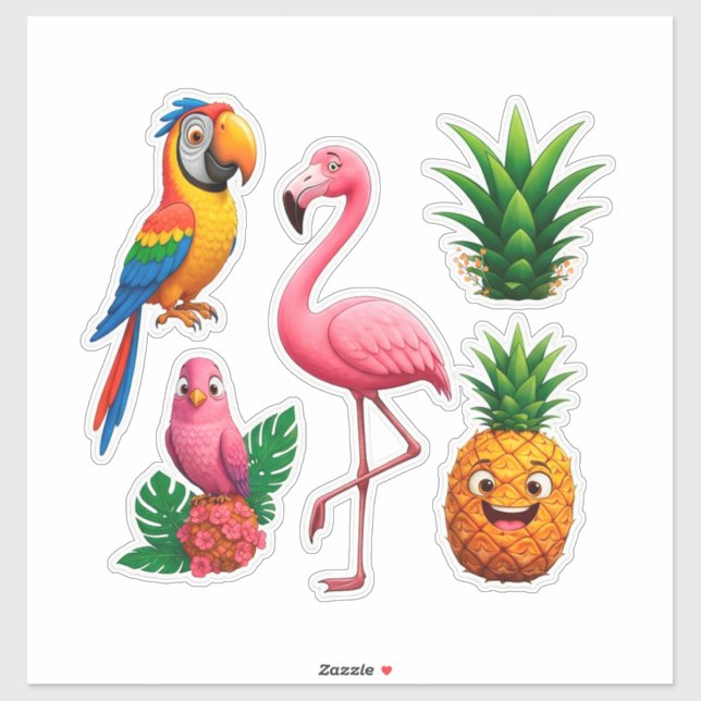 Parrot Flamingo Pineapple Cute Summer Decor Sticker (Sheet)
