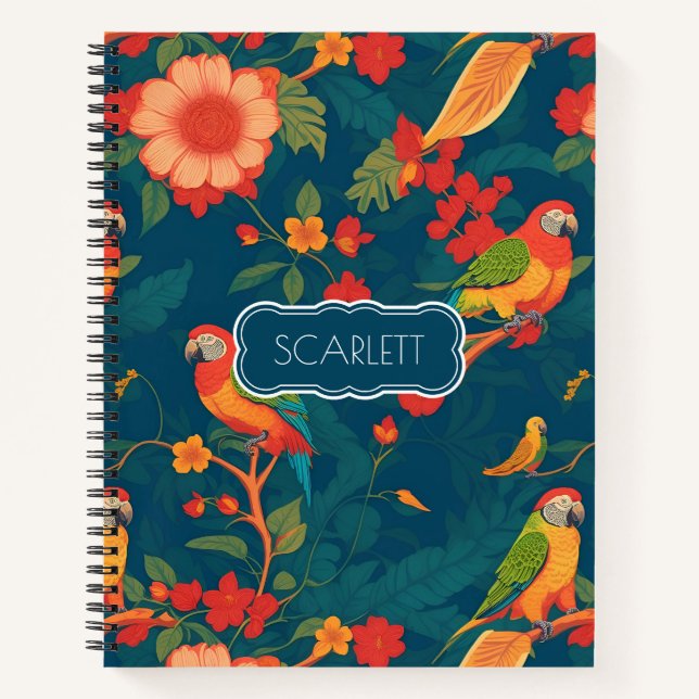 Parrot Floral Colorful Personalized Pattern Notebook (Front)