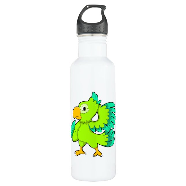 Parrot green stainless steel water bottle (Front)