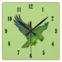 Parrot Green with Black Numbers Square Wall Clock