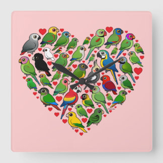 Parrot Heart Square Wall Clock