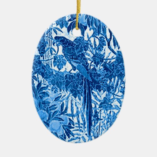 Parrot in a Jungle Setting Indigo Blue and White  Ceramic Ornament