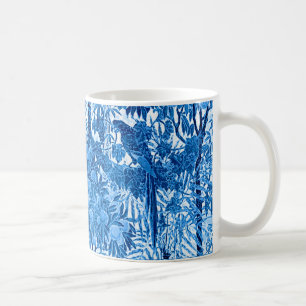 Parrot in a Jungle Setting, Indigo Blue and White Coffee Mug