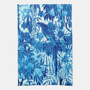 Parrot in a Jungle Setting, Indigo Blue and White  Kitchen Towel