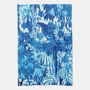 Parrot in a Jungle Setting, Indigo Blue and White  Kitchen Towel