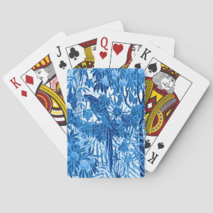 Parrot in a Jungle Setting, Indigo Blue and White Poker Cards