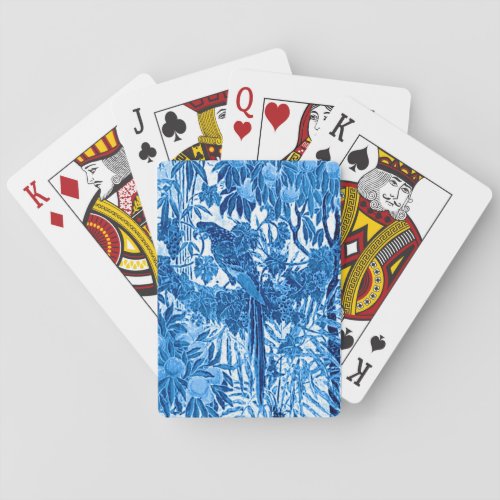 Parrot in a Jungle Setting Indigo Blue and White Poker Cards