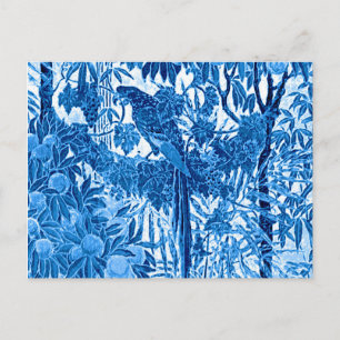 Parrot in a Jungle Setting, Indigo Blue and White Postcard