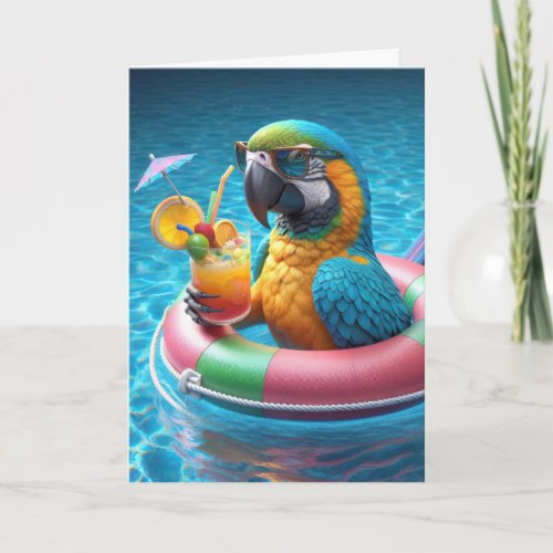 Parrot In a Swimming Pool for Birthday Card