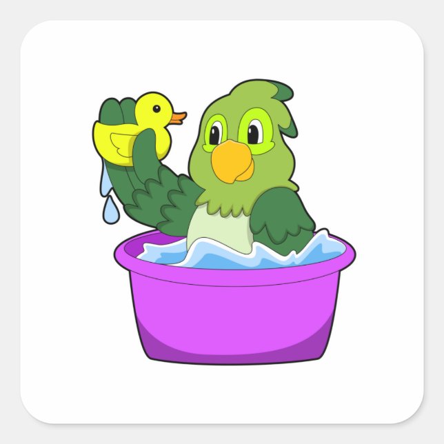 Parrot in Bathtub with Duck Square Sticker (Front)