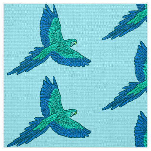 Parrot in Flight, Aqua and Cobalt Blue Fabric