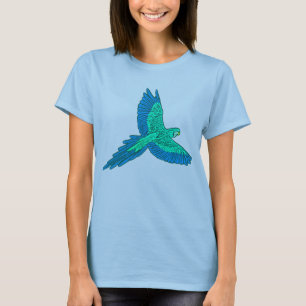 Parrot in Flight, Aqua and Cobalt Blue T-Shirt