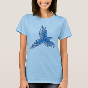 Parrot in Flight, Cerulean Blue and White T-Shirt