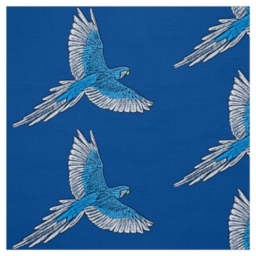 Parrot in Flight, Cobalt Blue and White Fabric