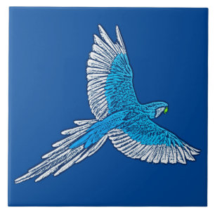 Parrot in Flight, Cobalt Blue and White Tile