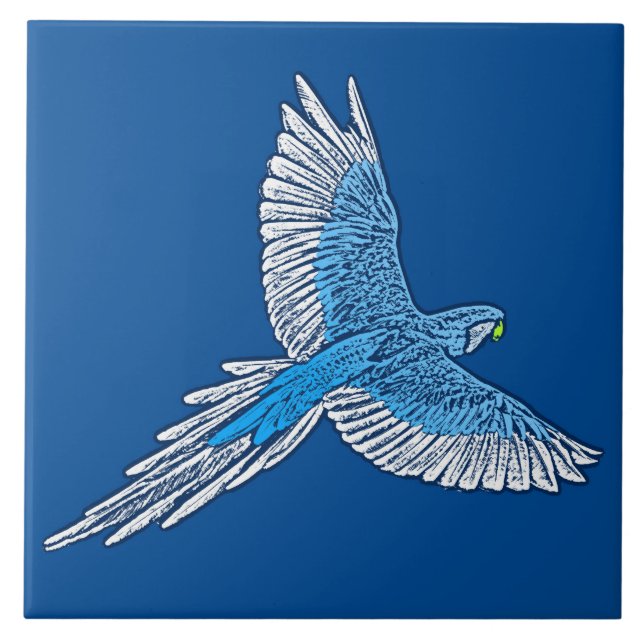Parrot in Flight, Cobalt Blue and White Tile (Front)