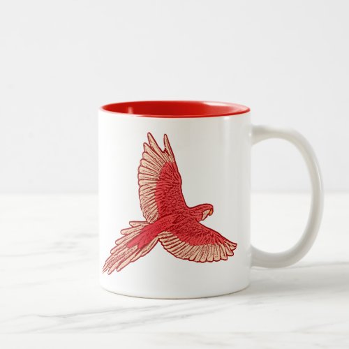 Parrot in Flight Coral Red Orange and Peach Two_Tone Coffee Mug