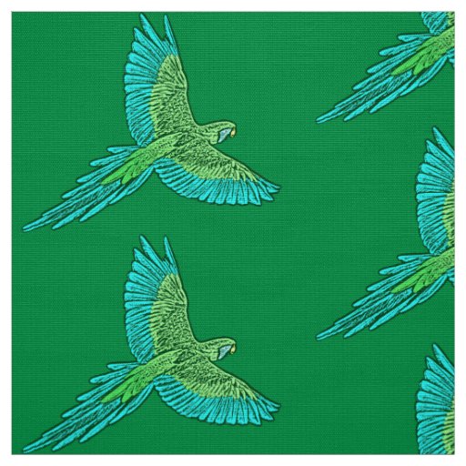 Parrot in Flight, Jade Green and Turquoise Fabric