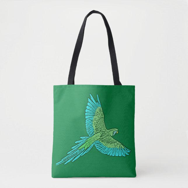 Parrot in Flight, Jade Green and Turquoise Tote Bag (Front)