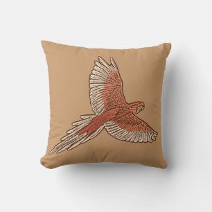 Parrot in Flight, Rust, Cream and Camel Tan Throw Pillow