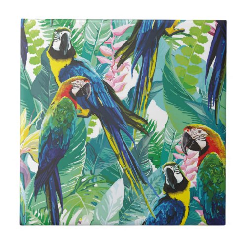 Parrot Jungle Pretty Blue Green Ceramic Tile