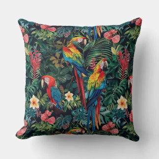 Parrot Jungle Throw Pillow