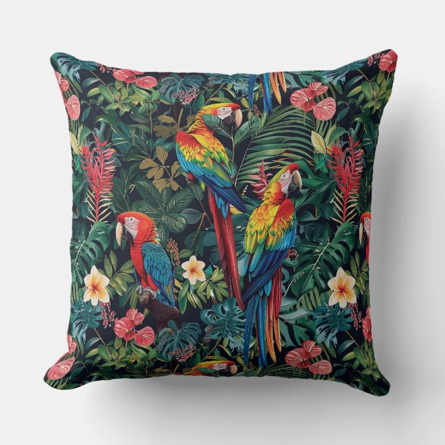 Parrot Jungle Throw Pillow (Front)
