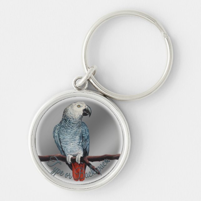 Parrot Keychain Personalized African Grey Keychain (Front)