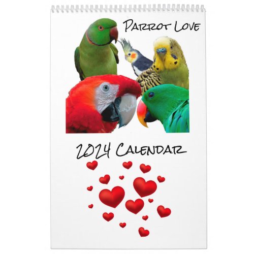 Parrot Love 2024 Calendar Single Page 17 x 11 Calendar