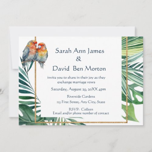 Parrot Lovebirds Tropical Nature Wedding Invite