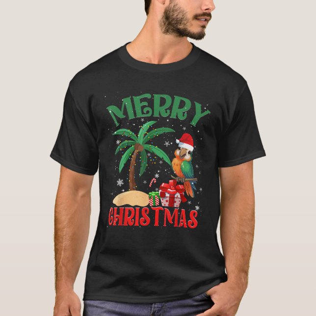 Parrot Lovers Men Women Christmas Tree Lights Beac T-Shirt (Front)