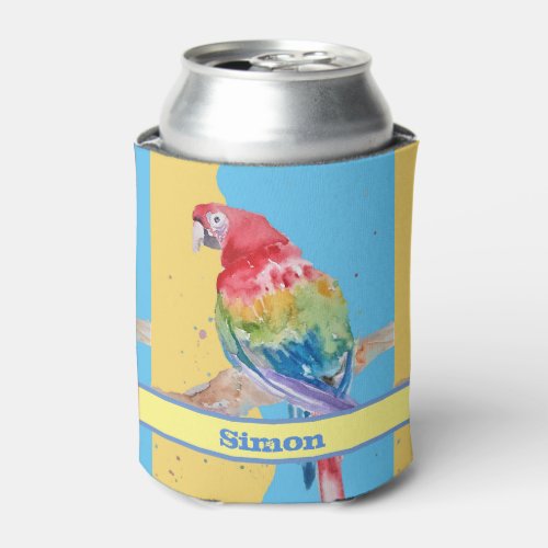 Parrot Macaw Blue Bird Birthday Boys Mens Name Can Cooler