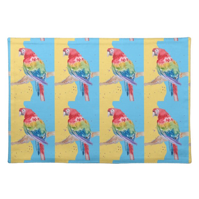 Parrot Macaw Blue Bird Birthday Boys Mens Name Tea Cloth Placemat (Front)